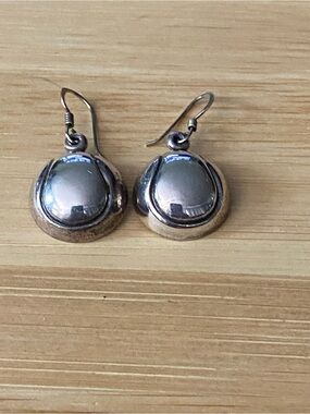 Sterling Silver Round Dome Drop Earrings - Silver